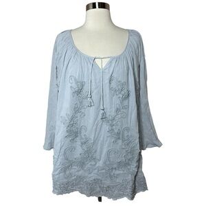 Soft Surroundings Embroidered Boho Tunic Top Light Blue Size 2X